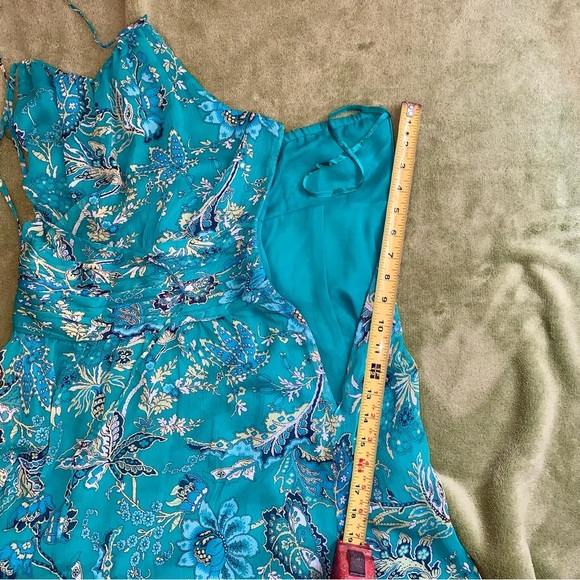 Floral Halter Tie Neck Dress in Turquoise Blue Green size 8 - Picture 5 of 10